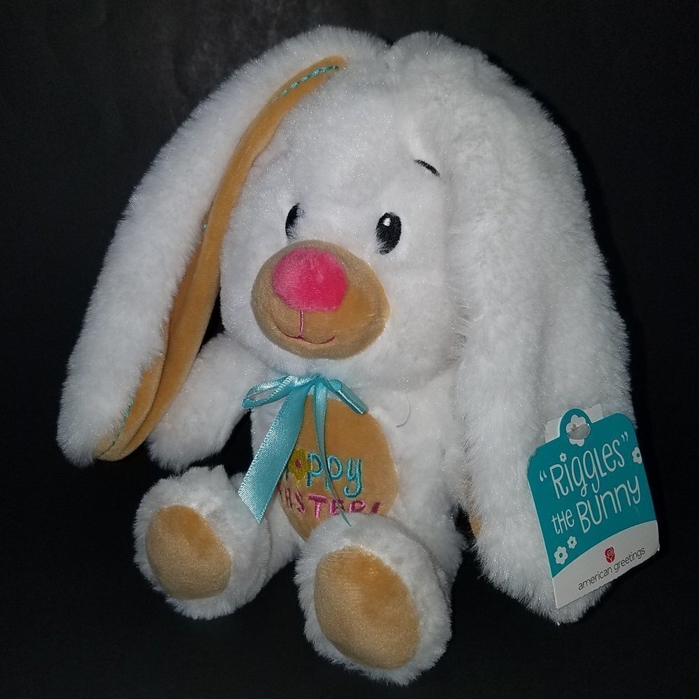 NWT Riggles American Greetings White Bunny Rabbit Plush Hoppy Happy Easter Gift